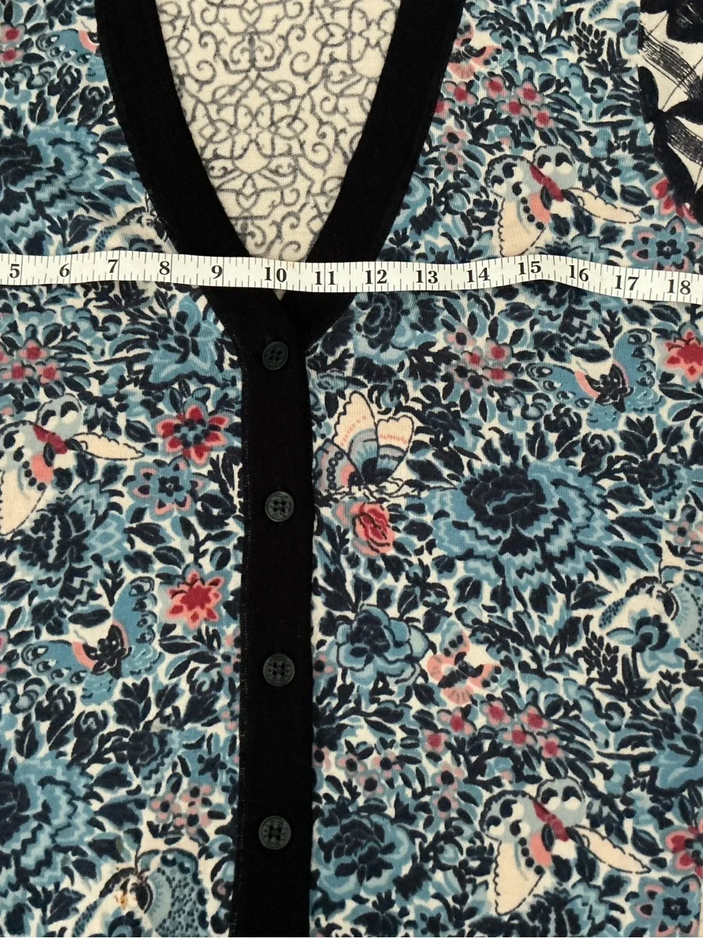 TORY BURCH Classic Blue Floral Mixed-Print V-Neck Cardigan Sz M